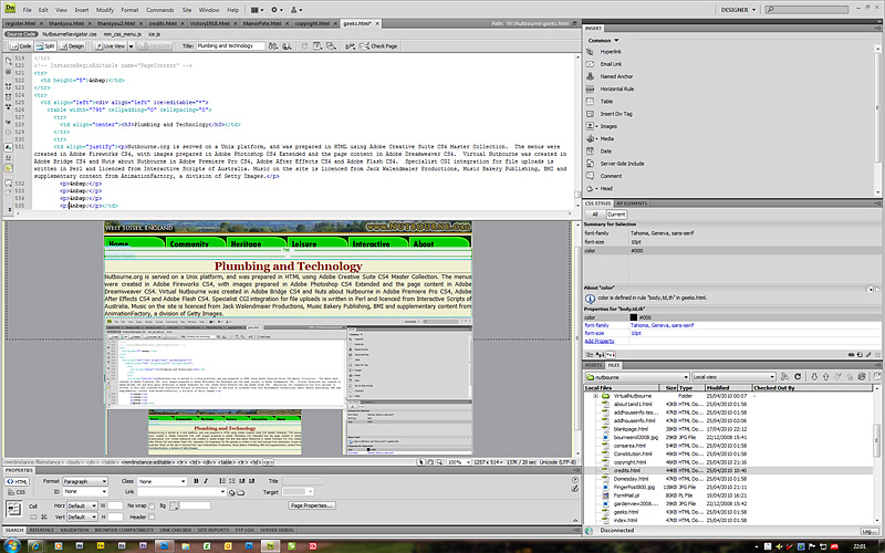 This page being prepared in Adobe Dreamweaver CS4