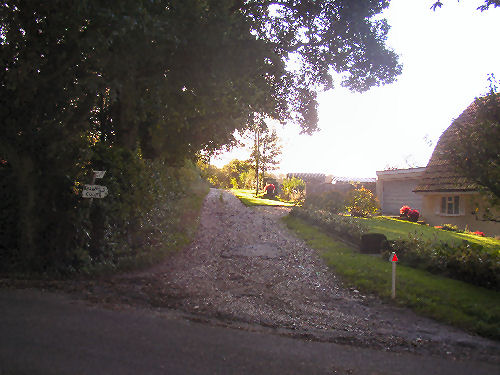 The approach to the Recreation Ground from Nutbourne Road, following the footpath beside Bramfold Farm